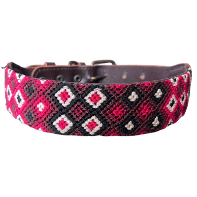 One-of-a-kind handwoven AMOR dog collar, size L, pink, black and white