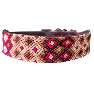 One-of-a-kind handwoven AMOR dog collar, size M, pink and brown