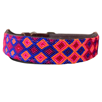 One-of-a-kind handwoven AMOR dog collar, size S+, blue, purple and pink