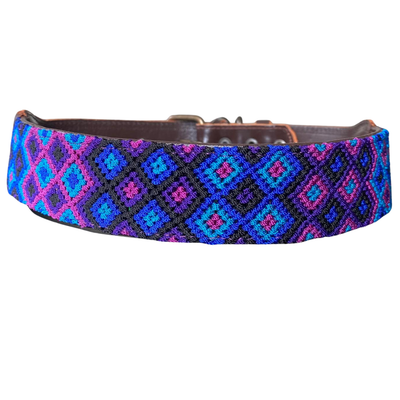 One-of-a-kind handwoven AMOR dog collar, size XL, blue and purple